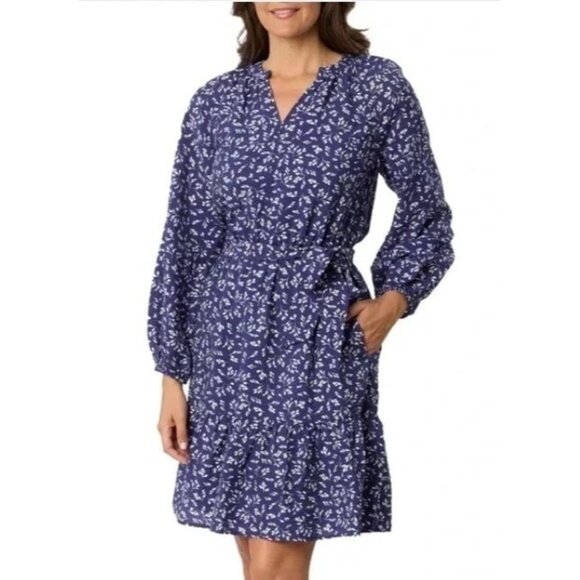 Draper James Long sleeve Belted Dress (Navy, Large) - Picture 1 of 3